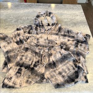 Tie-Dye Hoodie and Jogger Set-black and pink